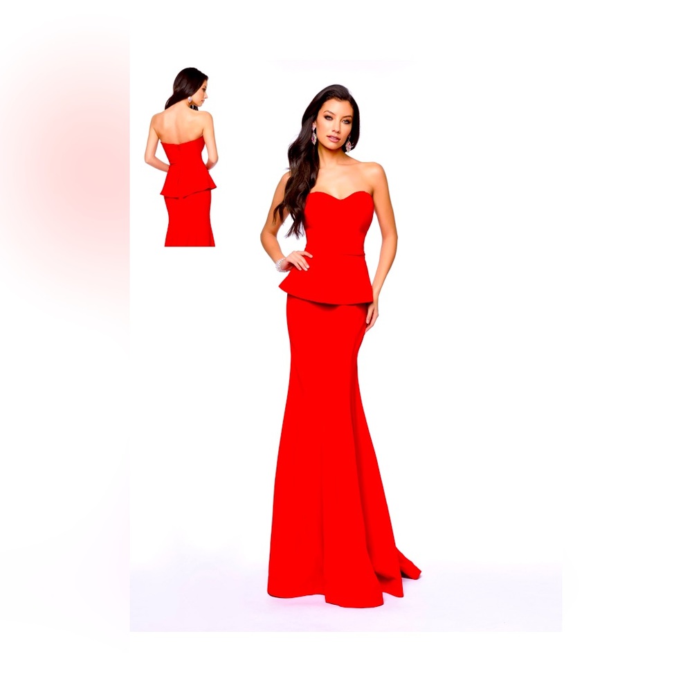 Abby Paris Bright Red Floor Length Formal Dress with Matching Wrap